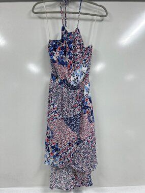 Copper Key Floral Halter Dress Small Blue Red High Low Boho Summer Sundress